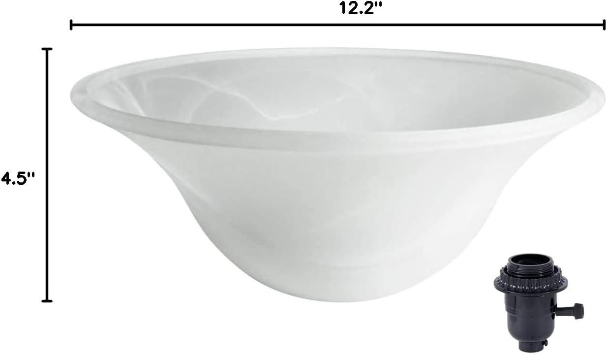 B&P Lamp Small Alabaster Torchiere Lamp Shade with On/Off Black Socket and Ring