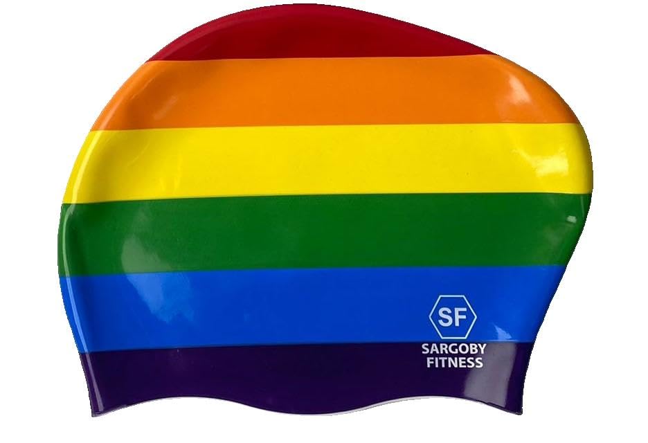 Sargoby Fitness swim cap for Women looking for lap swimming and have shoulder length hair (Rainbow)