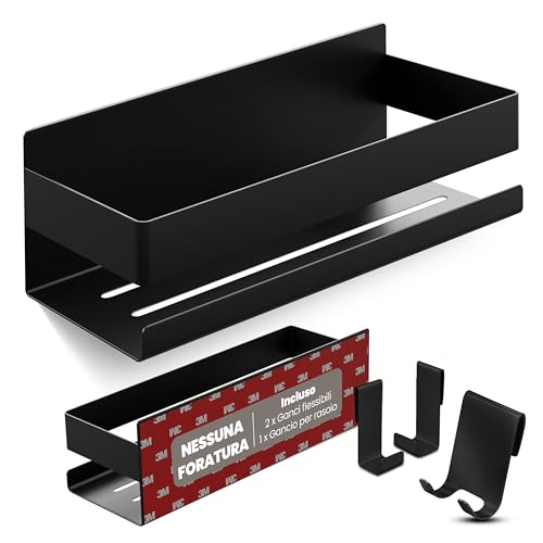 LIEBHEIM Porta Sapone Doccia - Mensola Doccia - Mensole Bagno - Mensola Bagno - per bagno senza foratura - Montaggio con nastro adesivo industriale o adesivo forte - Acciaio inox nero