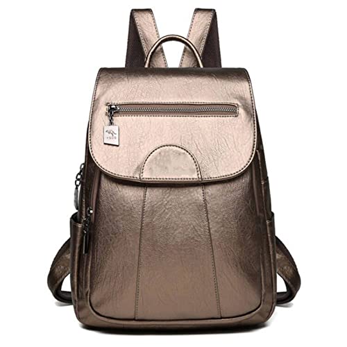 TQVLNMCR Diebstahlsicherer Rucksack for Damen, modischer Damen-Rucksack aus weichem Leder, lässiger Tagesrucksack, große Reisetasche, Rucksack mit Mehreren Taschen(Gold)