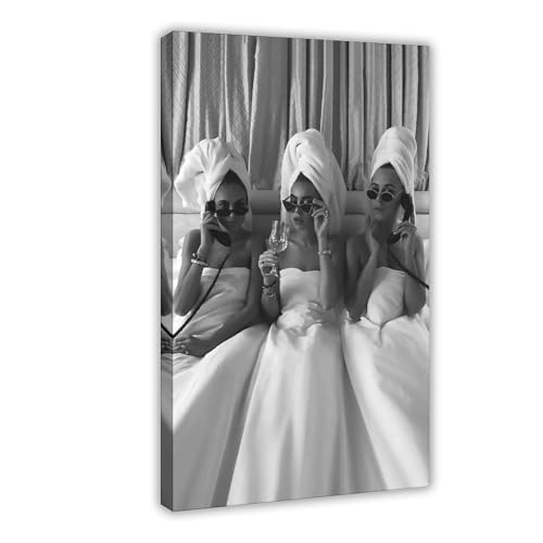 Toile femmes buvant du vin au lit pour décoration de chambre cosy