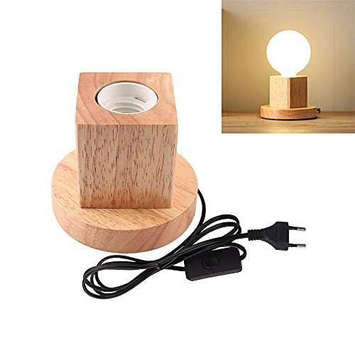 Lámpara de mesa de madera, casquillo E27, cable de 1.5m con interruptor, hasta 60W, lámpara decorativa retro industrial Edison, para salón, dormitorio y oficina, estudio,cafetería, bar(A)