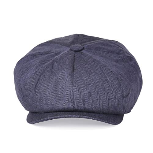Botvela Men's Linen Newsboy Cap Lightweight Flat Cap Breathable Summer Hat (7 1/4-7 3/8, Herringbone Navy) #TOP1