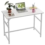 Xyphren 100cm Desk, Small Computer Desk for Home Office, Study Writing Table for Bedroom Living Room, Easy Assembly Metal Frame Industrial Style White