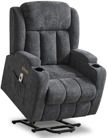 Sfxingyou Power Lift Recliner Chair for Elderly with Massage and Heat, Recliner Chairs for Adults, Upgraded Fabric Reclining Sofa Chair with USB & Type-C Ports and Cup Holders, L1188(Grey)