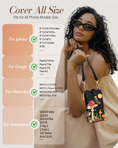 Phone Purse Crossbody Bags for Women - Leather Small Cell Phone Wallet RFID Blocking with Card Slots & Adjustable Strap Cute Designer Aesthetic Cross Body Bags, Moon Mushroom3