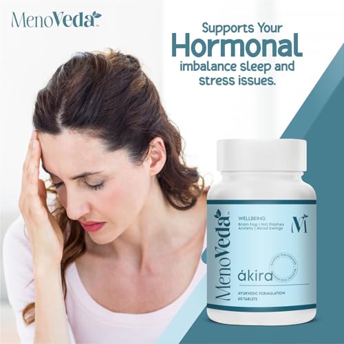 Image of Menoveda Akira Menopause Support Supplement for Women - 60 Tablets | Hormonal Balance, Hot Flash & Night Sweat Relief, Mood, Sleep & Stress Support | Perimenopause & Menopause Vitamins for Women