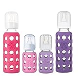Lifefactory Glass Baby Bottle 9oz & 4oz Bundle Pack of 4 bottles (Raspberry/Grape)