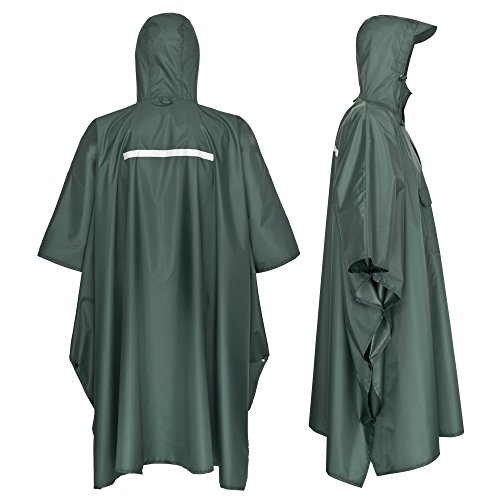 AWHA Regenponcho Damen und Herren wasserdicht und extra lang zum Wandern, Reiten, Fahrrad fahren - Outdoor Regenschutz wiederverwendbar mit Tasche, dunkelgrün, S/M