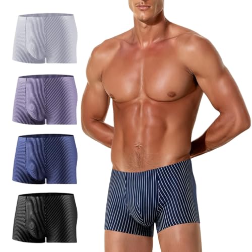 Men's Striped Modal Boxer Briefs Breathable Underwears Moisture-Wicking Stretch Trunks,4-Pack