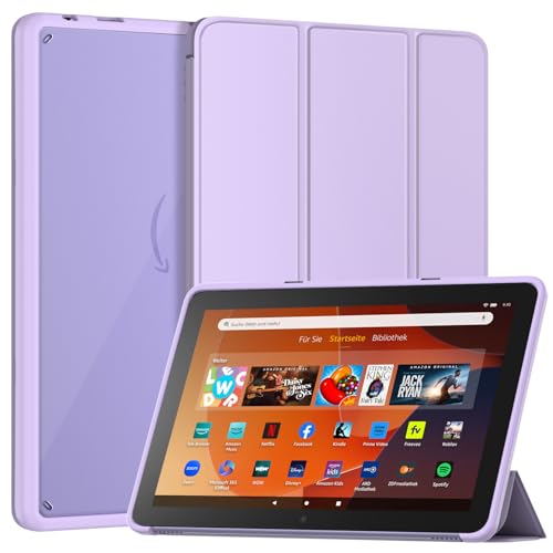 Amazon Fire HD 10 Tablet Hülle (Nur 13. Gen 2023) Nicht für Sony TCL Patamiyar Slim PU Leder Dreifach Faltbare Ständer Clear Rückseite Hülle für Fire HD 10 Kids&Kids Pro Tablet Auto Schlaf/Wach -Lila