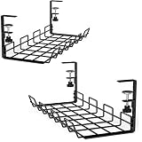 No Drill Under Desk Cable Management Tray, 2 Pack Cable Management Clamp to Desk Cable Rack Under De