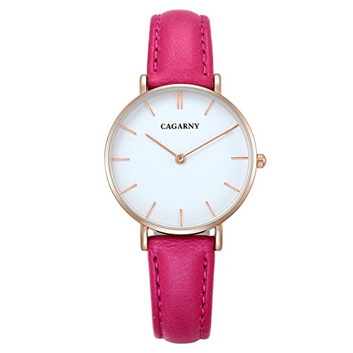 Montre à quartz de qualité supérieure avec boîtier en or fin et bracelet en cuir véritable