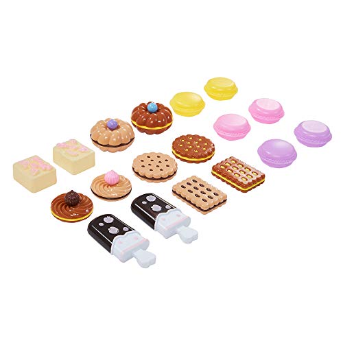 Image of Teamson Kids My Dream Bakery Shop Dessert Stand and Rolling Pastry Cart Interactive Wooden Play Set with 18 Pretend Baked Goods, White and Mint Green with Gray Polka Dot Accents