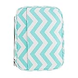 Good Ruby Premium Canvas Bible Cover with Carrying Handle, Book Protector with Pockets Colorful Compact Chevron Bible Case with Zipper and Pen Holder for Women, Teens, Girls (Aqua Chevron)