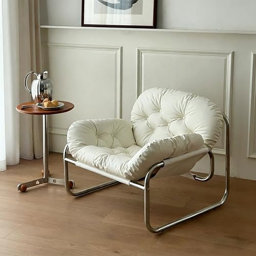Upholstered Leather Single Sofa with Ottoman, Stylish Lazy Chair for Living Room, Bedroom & Dorm, Durable Metal Legs, Comfort & Modern Design (Without Footstool, C)