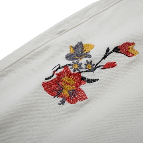 Women's Embroidered Floral Jeans with High Waist and Slim Fit Pocket White Denim Pants4