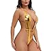 Taube Sexy One Piece Wet Look Bodysuit Shiny Metallic Teddy Lingerie For Women Deep V Backless Slingshot Thong Golden