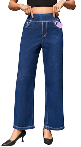 AVAMO Wide Leg Stretchy Jeans for Women Baggy Pull On High Elastic Waist Sweatpant Jeans Trendy Straight Denim Pants