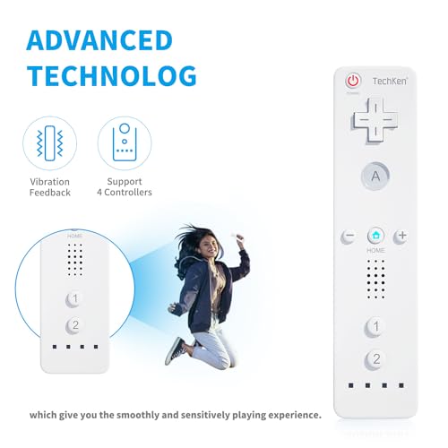 Télécommande pour Wii TechKen lot de 2 manettes blanches avec coque silicone et dragonne