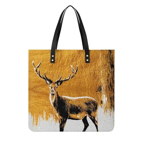 Sac à main shopper 39x39cm au motif arbre rétro cerf grand tote bag en toile solide