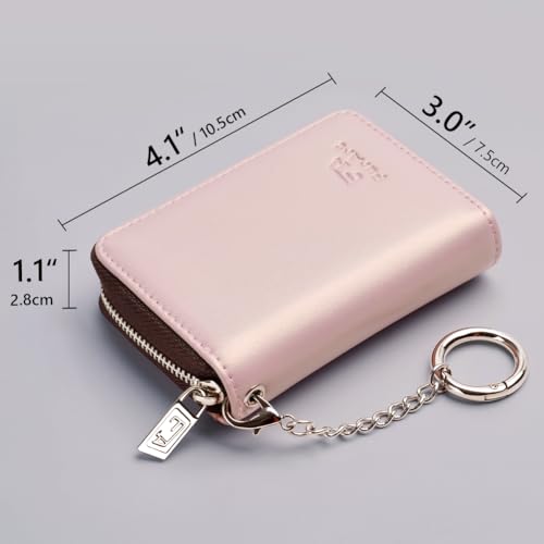 Image of FurArt Zipper Wallet Women, RFID Blocking Credit Card Wallet, Business Card Holder, Compact Size KeyChain Wallet, Pearl Pink, small, Classic