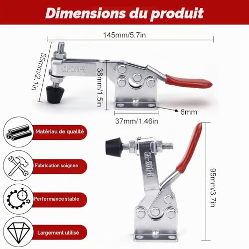 Favengo 8 PCS Sauterelle en Fer 145mm 90 kg / 201 lbs Galvanisé Sauterelles de Menuisier Anticorrosion Pince à Genouillère Serrage Antirouille Amovible pour Fixation et Serrage Rapide Mécanique – vue 2