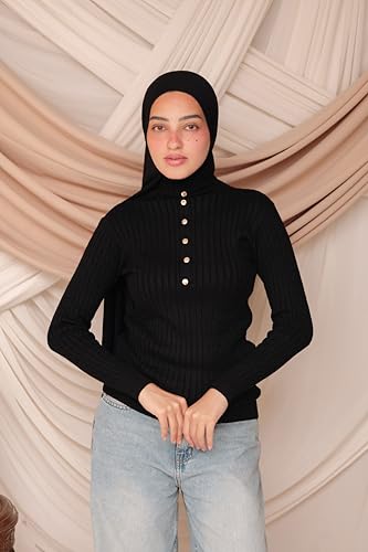 سترة من ميلا برقبة سوداء للنساء، قصة عادية، لون أسود، مقاس وسط إلى كبير