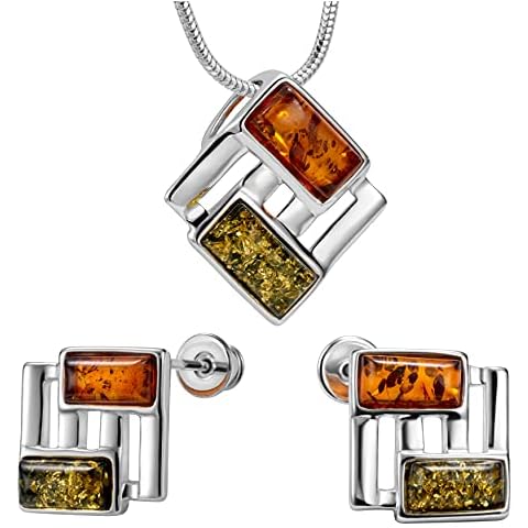 Amber Jewelry Set with Sterling Silver Pendant Cover