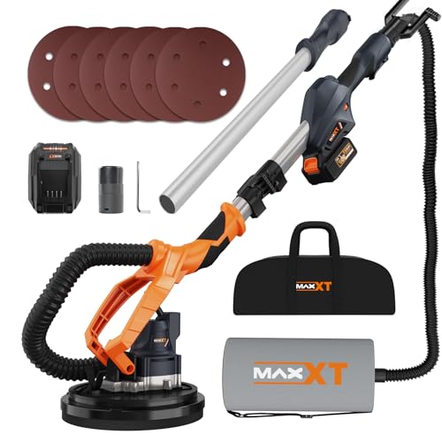 MAXXT Ponceuse murale sans fil 20V sans balais : Réglage continu de vitesse (600-1200 tr/min), Système auto-aspirant, Plateau de 225 mm, Design pliable (télescopique 110-165 cm), Pour murs et plafonds