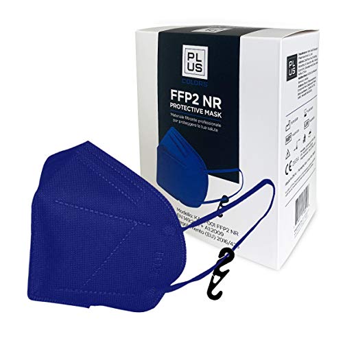 Preisvergleich Produktbild PLUS FFP2-Masken Blaue e mit bequemen Gummibändern, verstellbarem Nasenstück, Staub- und Pollensicherheit, weißem Interieur, CE-zertifiziert mit Haken Inklusive Packung mit 20 Stück