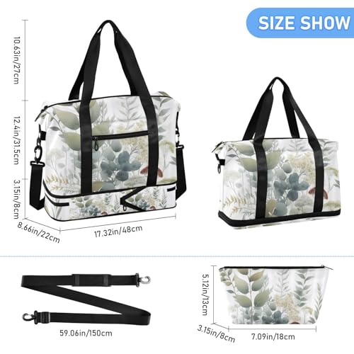 Boho Jungle Leafy Gym Bag for Women Sport Travel Duffel Bag Shoulder Weekender Overnight Bags with Wet Pocket & Shoe Compartment3