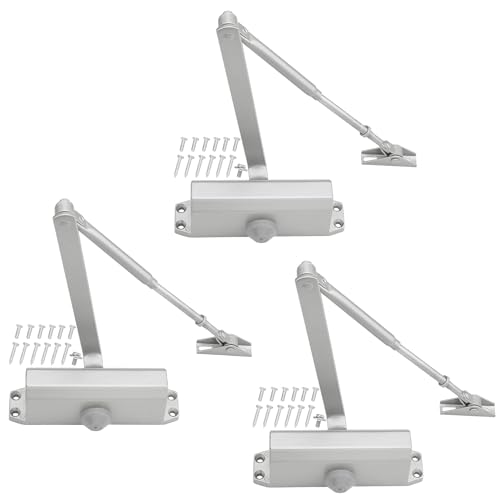 3 PCS Hydraulic Auto Door Closer, Door Closer, Auto Door Closer,Door Closer Residential for Homes, Offices, Schools, and Public Spaces,Easy Installation, （Equipped with screws）by GENHAKON, silvery
