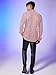 WDIRARA Men's Sheer Mesh See Through Glitter Button Front Long Sleeve Shirt Tops Pink Solid L