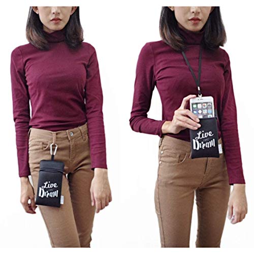 Image of Neoprene Neck Cell Phone Sleeve Bag Pouch w / Clip (Live Your Dream Black)