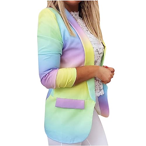 Womens Plus Size Blazer Suit Lightweight Button Lapel Long Sleeve Tie-Dye Gradient Jackets Casual Coat with Pockets