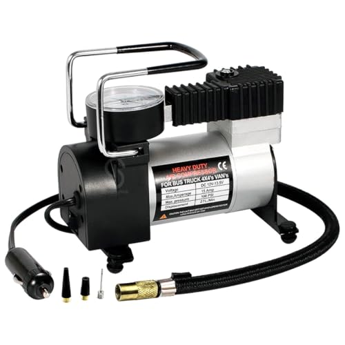 Compressor Veicular De Ar Mini Elétrico Portátil Prata 12V Com Manômetro Encher Pneu Bicicleta, Carr