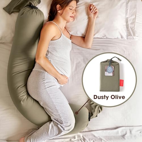 Image of bbhugme Pregnancy Pillow Cover, Dusty Olive - Replacement Cover for bbhugme Maternity Pillow - Soft, Breathable, Cooling Cotton Jersey Fabric - Machine Washable