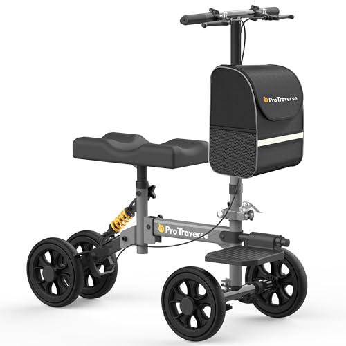 ProTraverse All Terrain Knee Scooter,Foldable & Steerable Knee Walker with Comfort Knee Pad, Dual Brakes,Crutch Alternative for Broken Foot & Ankle Recovery,Grey