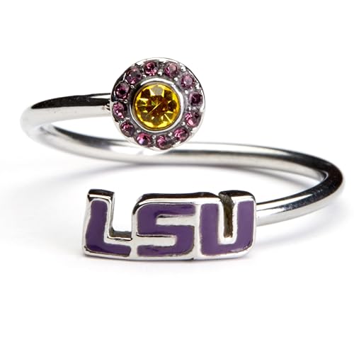 Stone Armory LSU Ring with Crystals - Hypoallergenic and Adjustable Sizes 5-12 - LSU Tigers Jewelry for Women