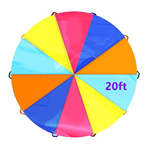 SPINFOX 6ft Play Parachute with 8 Handles Multicolored Parachute for Kids, Kids Play Parachute for Indoor Outdoor Games Exercise Toy