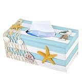 RASTKY Caja Decorativa de Madera para Pañuelos con Diseño de Gaviota, Estrella de Mar y Ancla, Restaurantes y Cafeterías 9,3 X 4,7 X 3,9 Pulgadas Regalo Ideal para Amigos (Estrella de