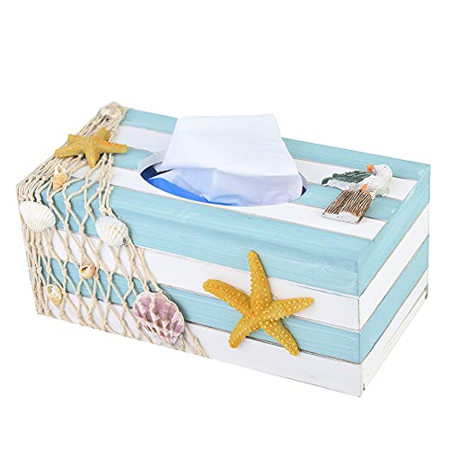 Modern Tissue Holder Wooden Tissue Holder Tissue Cube Box Decorative Napkin Box Cover Tissue Refill Holder(Starfish)