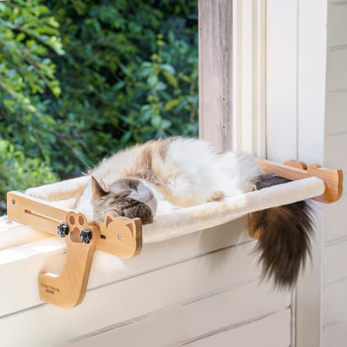 Cheerpals Heizungsliege Katze & Fensterliege aus Buchenholz 2-in-1 Stabil Katzenhängematte für Heizkörper & Fensterbank 56x38cm Große Liegefläche Katzenbett Hängend ohne Bohren Winter & Sommer
