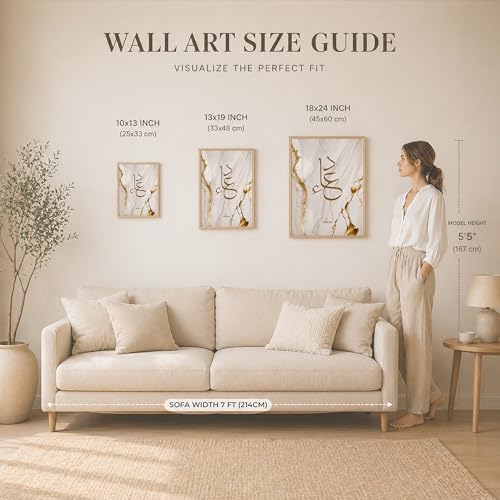 Image of Suneree Islamic Wall Art Set of 3 Framed Paintings for Living Room | Sabr Shukr Dua Arabic Calligraphy Wall Frames | Luxury Gold Marble Muslim Home Decor Wall Painting (Design 6, 13x19 INCHES)