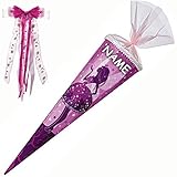  Nestler personalisiert mit Name und großer Schleife - Schultüte Elfenkönigin 85cm 12eck.,Glitzerdruck