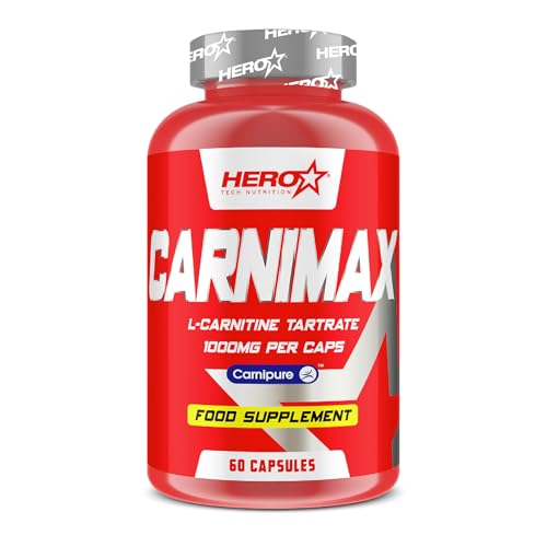 HERO TECH | CARNIMAX 60 Caps. | 4000 mg, de L-carnitina tartrato calidad Carnipure® por día | Quemagrasas | Apoyo al control de peso | Vegano