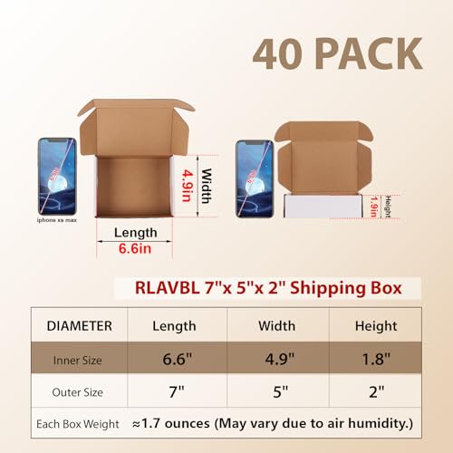 Image of RLAVBL 7x5x2 Small Shipping Boxes Set of 40, White Corrugated Cardboard Mailer Box for Packing, Mailing, Business