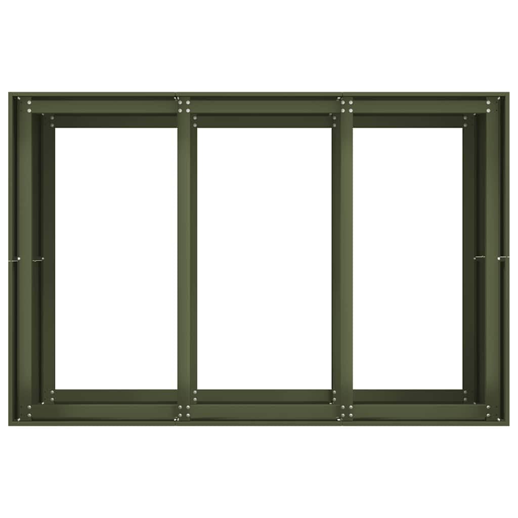Ogrodnik stalowy oliwkowo-zielony 120 x 80 x 80 cm | Stal na zimno, pojemnik na rośliny zewnętrzne, drenaż z otwartym dnem, stabilizuje wsporniki wewnętrzne