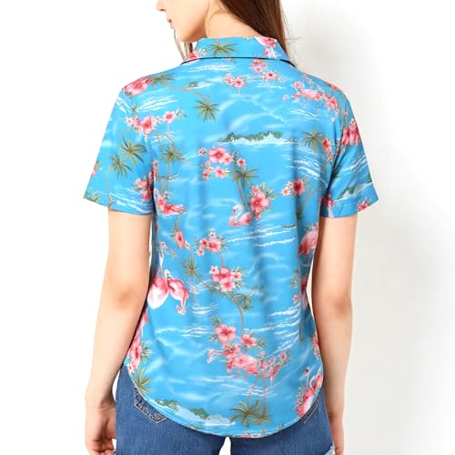 SSLR Hawaiian Shirts for Women Flamingo Shirt Tropical Shirts for Women Summer Casual Short Sleeve2